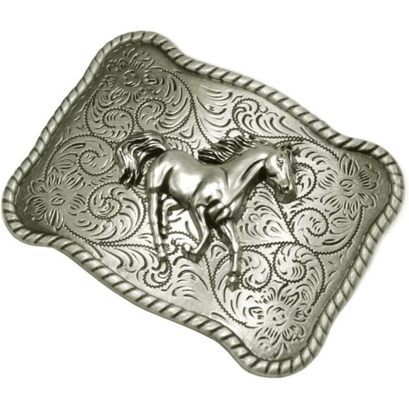 Men's Silver Nice Horse Running Design Western Cowboy Rectangle Belt Buckles - Picture 3 of 6
